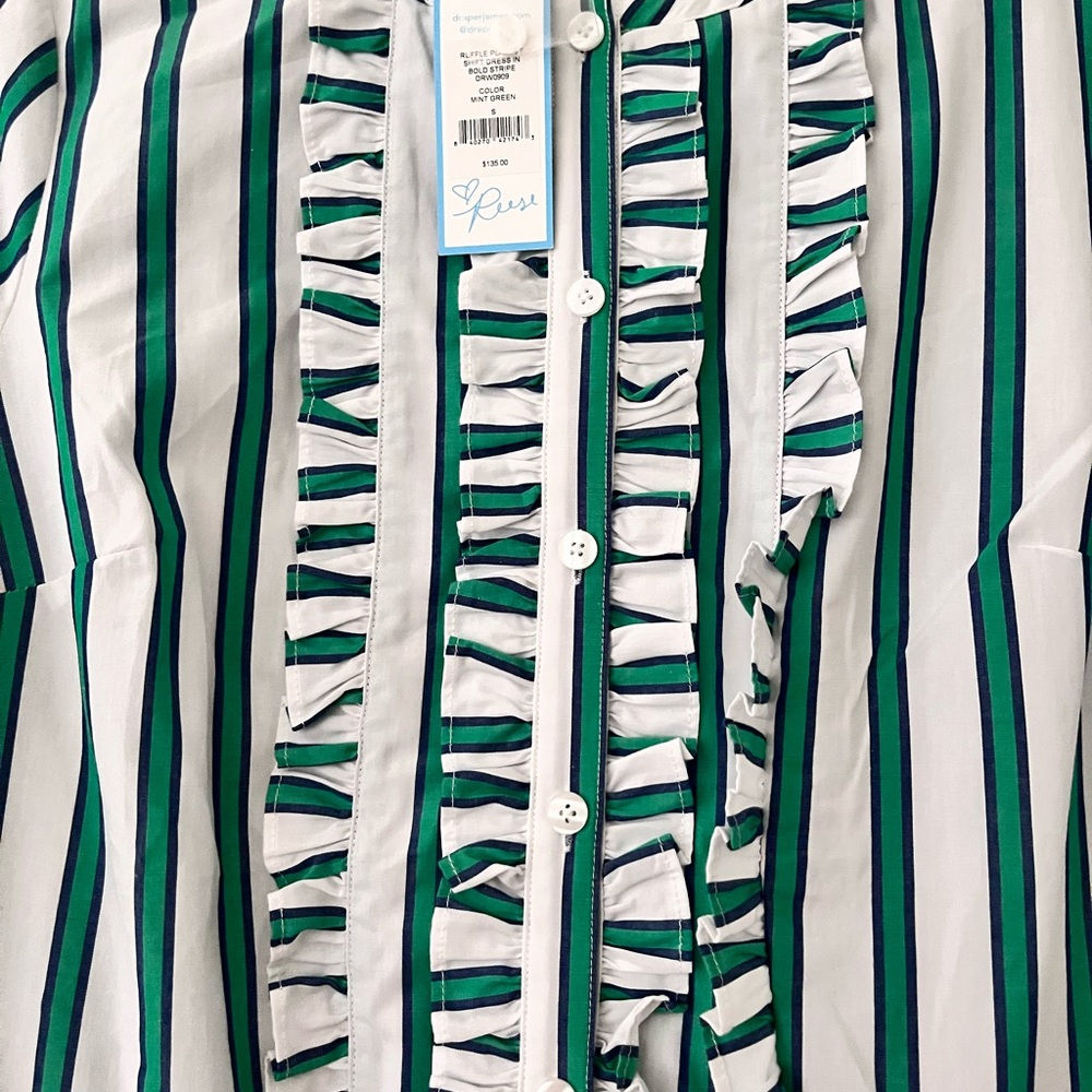 Mint Green Striped Ruffle Dress - Picture 2 of 6